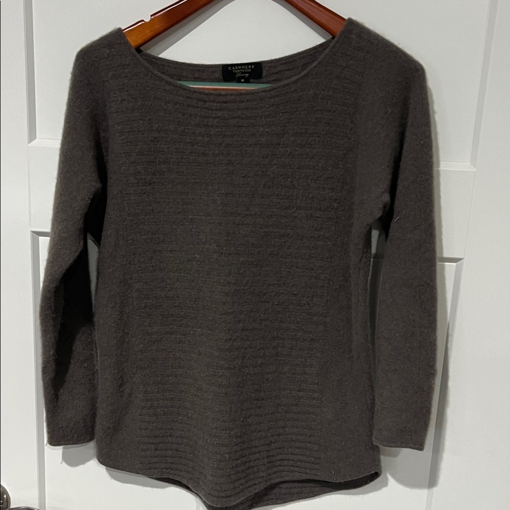 100% Cashmere Charter Club Luxury Women's Slate Gray Boatneck Sweater Sz M